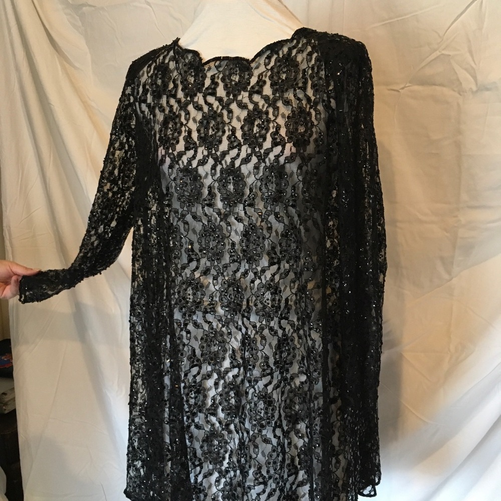 Sheer Black Lace and Sequins: Evening Wear
